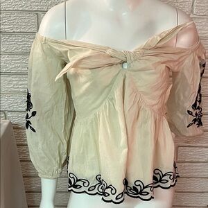 Express Cream Off-Shoulder Top with Black Embroidery